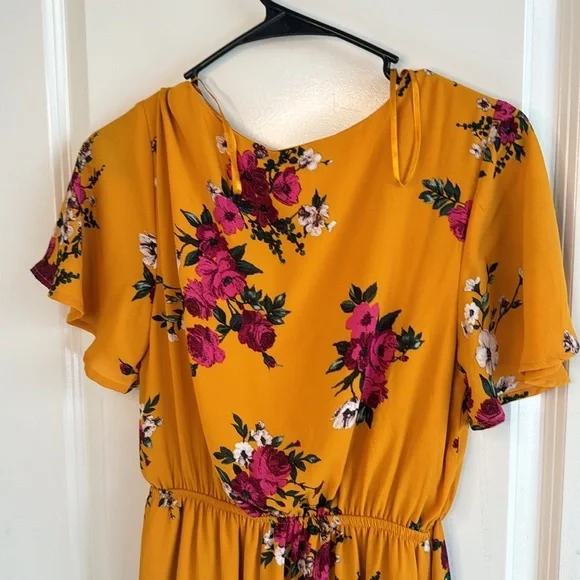One Clothing Yellow with Magenta Flowers Summer/ Spring Dress, Size Small - Picture 7 of 11